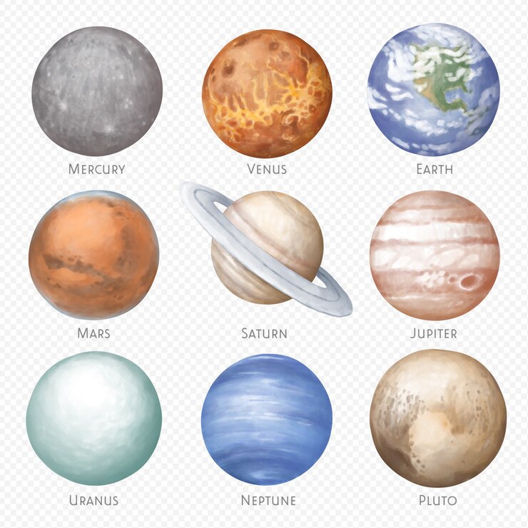 PSD planetas aislados dibujados a mano aislados