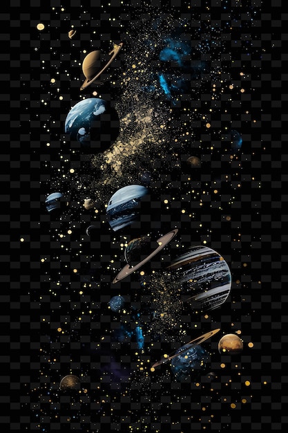 PSD planetas brillantes flotando en un arreglo cósmico forma de planeta textura forma arte de decoración de fondo