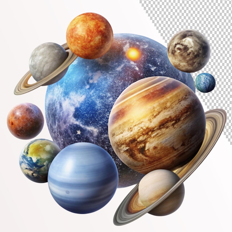 PSD planetas en la galaxia sobre un fondo transparente