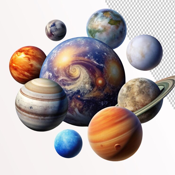 PSD planetas en la galaxia sobre un fondo transparente