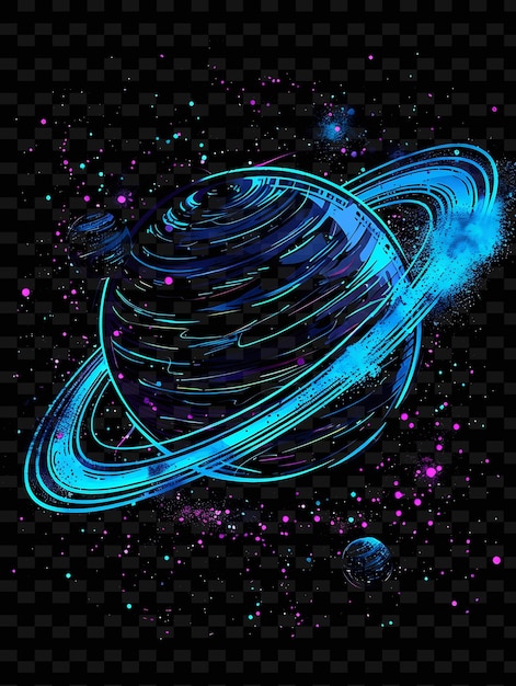 PSD planetas de neón luminescentes en órbita glitched planeta textura ma y2k textura forma arte de decoración de fondo