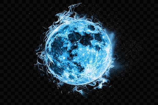PSD une planète bleue avec une flamme bleue sur un fond sombre