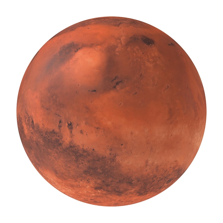 PSD planète mars, la planète rouge isolée sur fond transparent rendu 3d