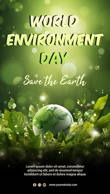 PSD planète verte sur fond vert avec les mots sauver la terre