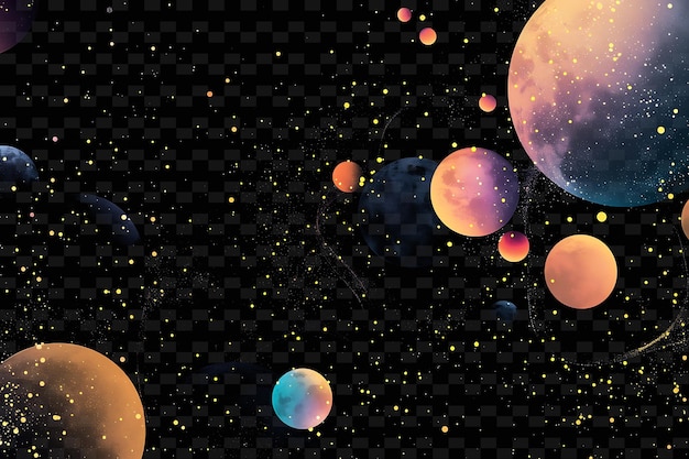 PSD planètes lumineuses et corps célestes flottant dans l'espace plan y2k texture forme art de décoration de fond