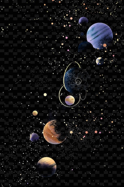 PSD planètes lumineuses flottant dans un arrangement cosmique planète forme y2k texture forme art de décoration de fond