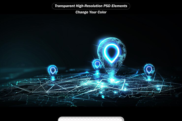 PSD planificación de rutas futuristas utilizando la aplicación de mapas en el concepto de dispositivo inteligente gps