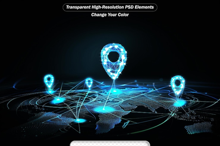 PSD planificación de rutas futuristas utilizando la aplicación de mapas en el concepto de dispositivo inteligente gps