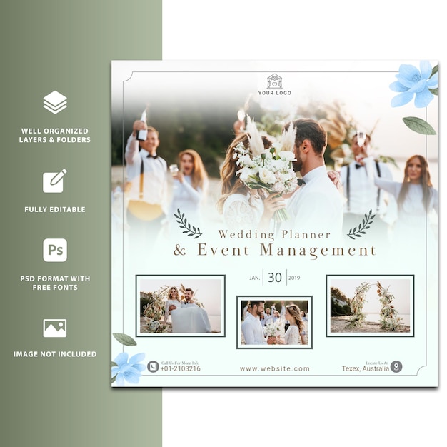 Planificador de bodas y gestión de eventos Instagram Socila Media Template Flyer