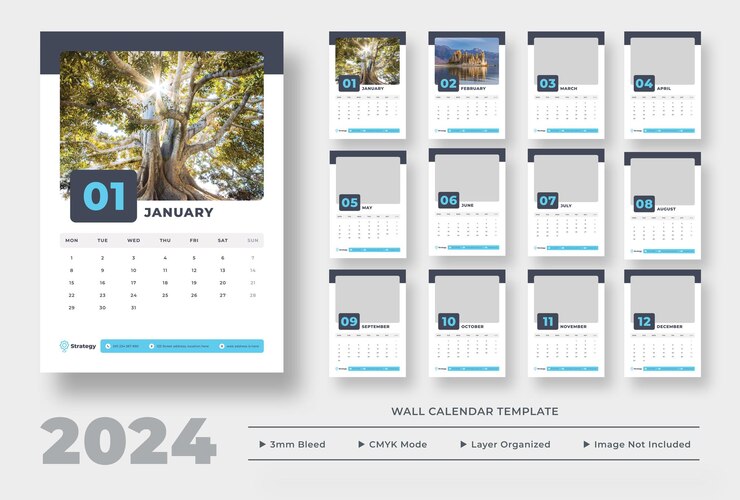 Planificador de calendario de pared de plantilla de calendario de pared 2024