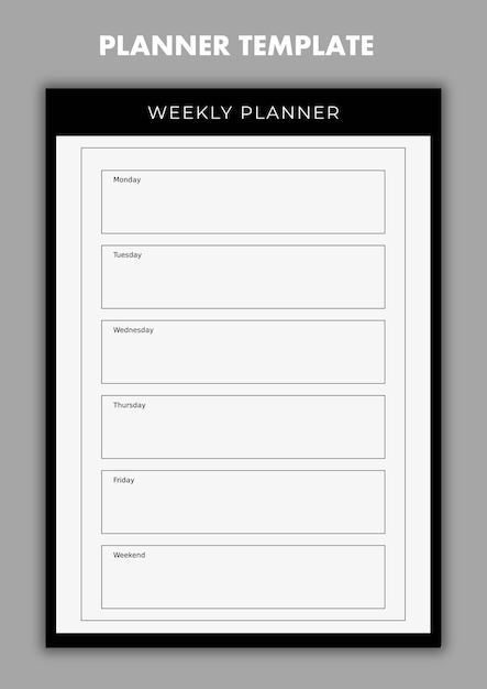 Planificador semanal moderno PSD Diseño minimalista editable e imprimible