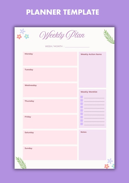 Planificador semanal moderno PSD Diseño minimalista editable e imprimible