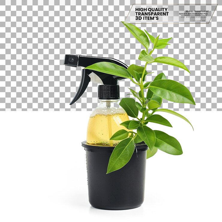 PSD plant mister une bouteille de pulvérisation utilisée pour pulvériser des plantes sur un fond transparent