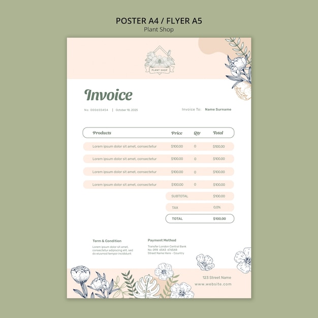 PSD plant shop poster vorlage