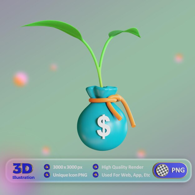 PSD planta de árbol de dinero 3d con imagen vectorial de bolsa