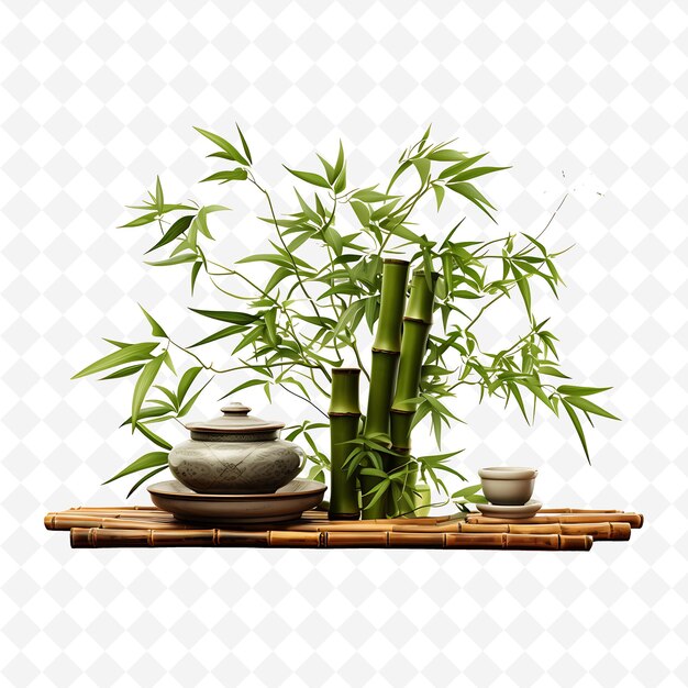 PSD una planta de bambú en una bandeja con bambú en el fondo