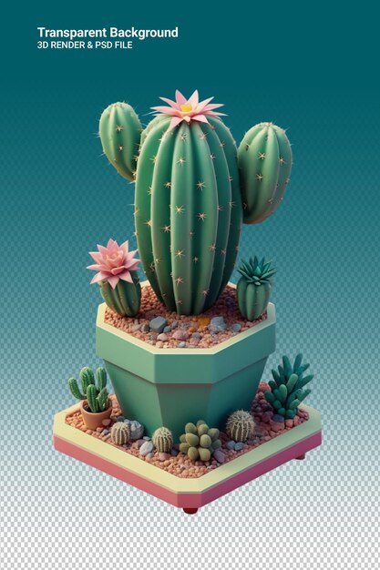 PSD una planta de cactus con flores y plantas en ella