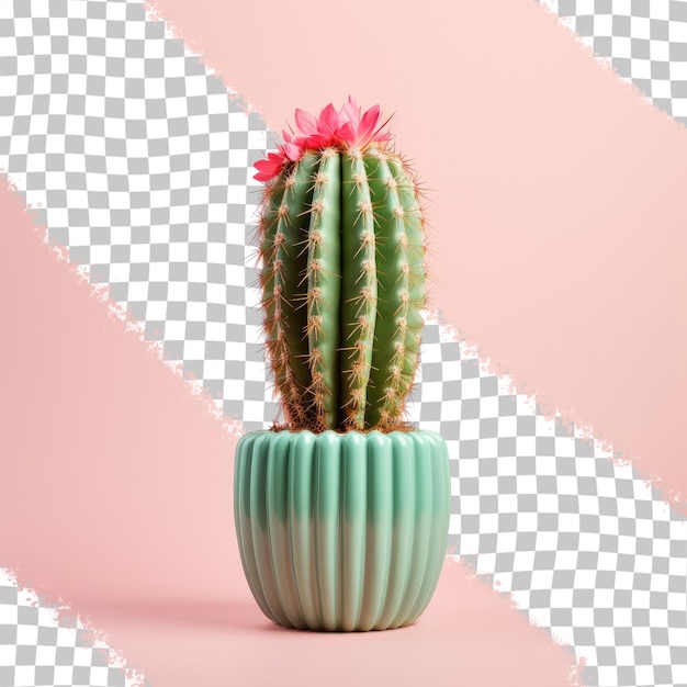 una planta de cactus en un jarrón con un fondo rosa.