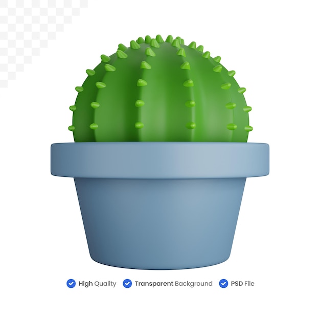 Planta de cactus redonda de renderizado 3D aislada