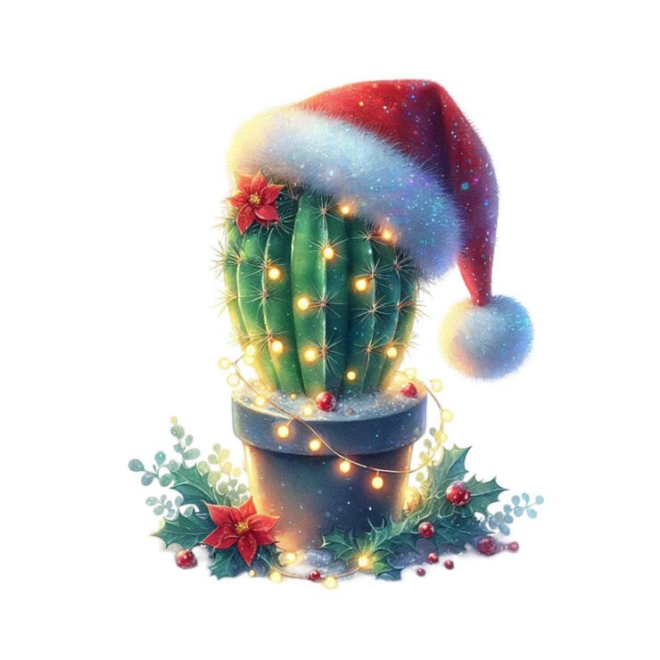 PSD una planta de cactus con un sombrero de santa en él