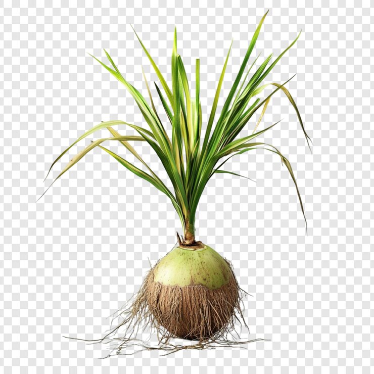 PSD la planta de coco joven que brota hojas verdes exuberantes crecimiento natural