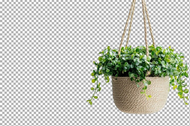 PSD la planta colgante en una canasta tejida ilumina el espacio interior con una vegetación vibrante