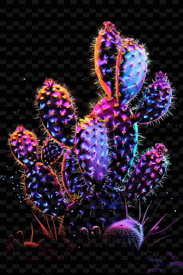 PSD una planta colorida con muchos colores de azul rosa y verde