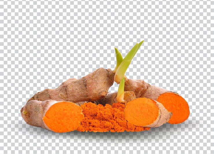 PSD planta de cúrcuma para bebés cúrcuma en polvo sobre fondo blanco foto psd premium