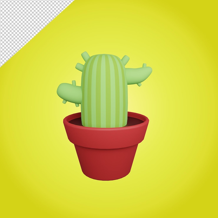 PSD planta de cacto 3d no ícone de pote