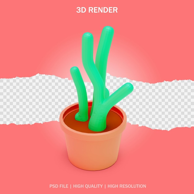 Planta decorativa verde com vaso e fundo transparente em design 3d