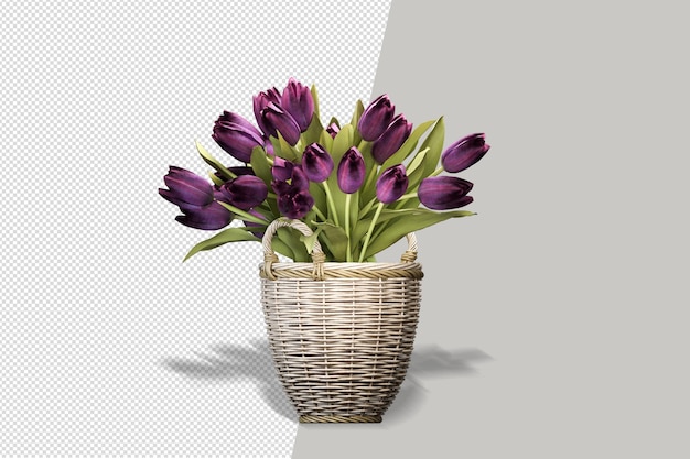 Planta de flores en florero en representación 3d aislada