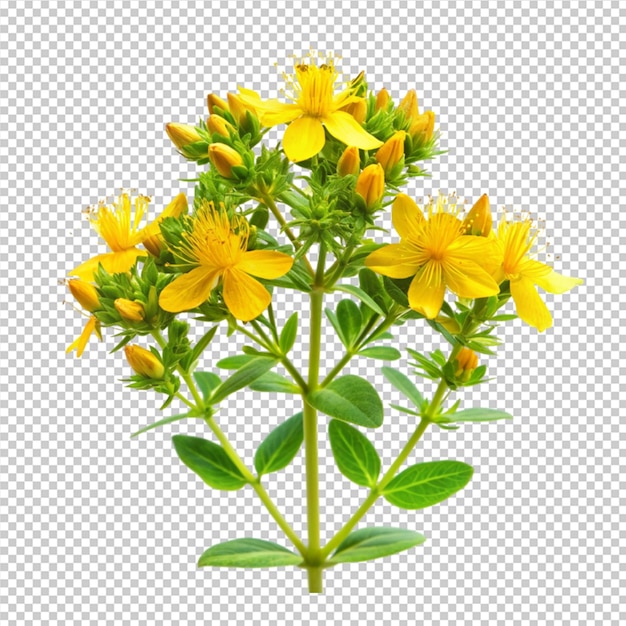 Planta de hierba de San Juan con flores amarillas aisladas sobre un fondo transparente