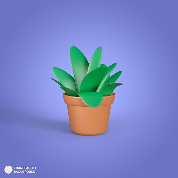 PSD planta con hojas en maceta icono 3d render ilustración