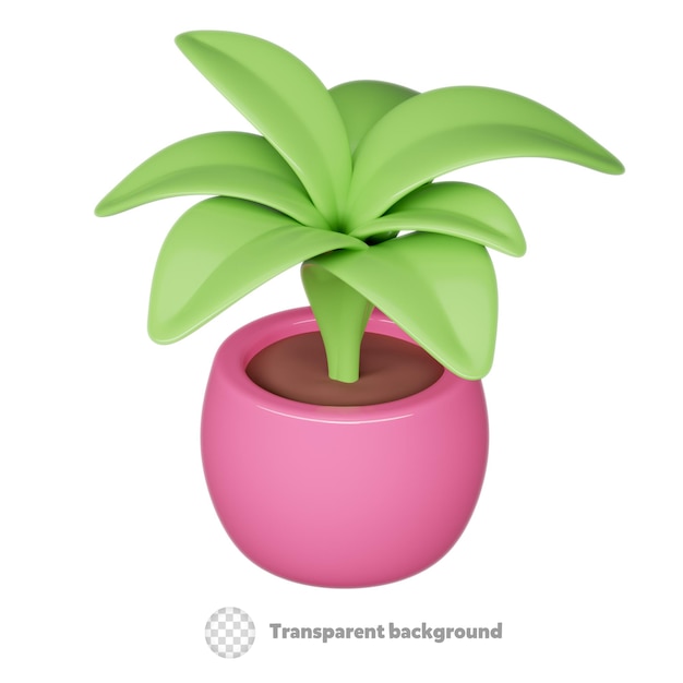 PSD planta con hojas en maceta icono 3d render ilustración