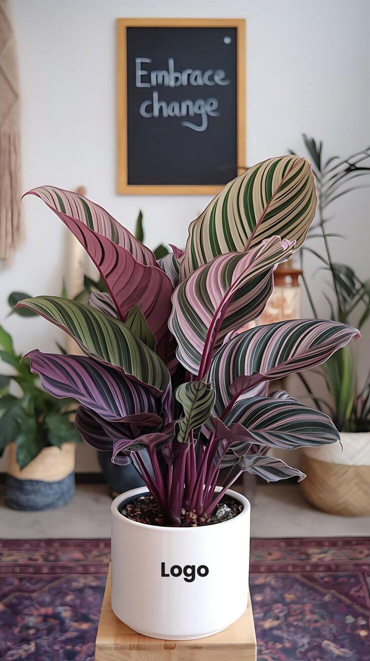 PSD una planta con hojas púrpuras y verdes en una olla en una maqueta de mesa