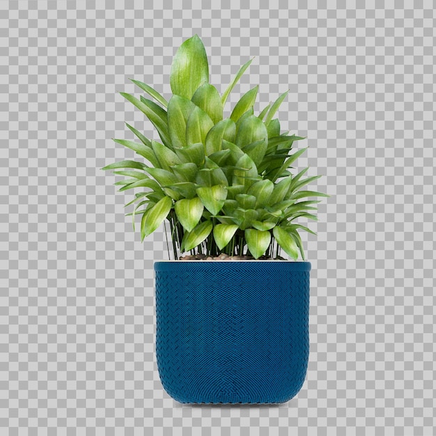 Planta isométrica em vaso azul em renderização 3d