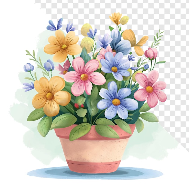 PSD planta llena de flores de verano dibujos animados tonos pastel clipart