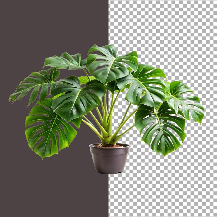 Planta de Monstera deliciosa en una olla perfecta para la decoración de interiores y la purificación del aire