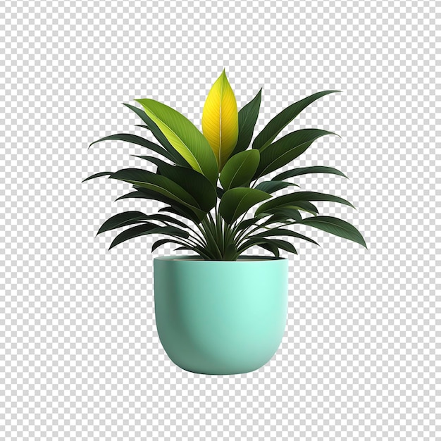 una planta en una olla azul se muestra con un tulipán amarillo