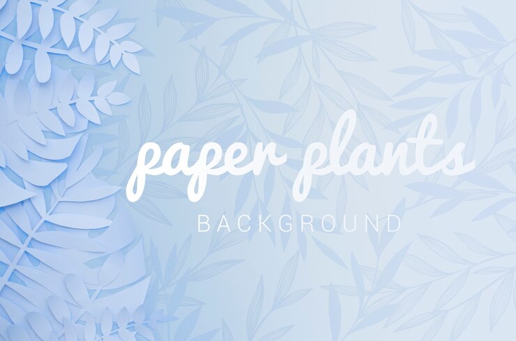 PSD planta de papel azul claro monocromo deja fondo