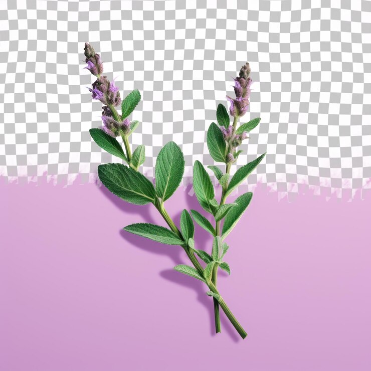 PSD planta terrestre con flores púrpuras y hojas verdes en un transparente