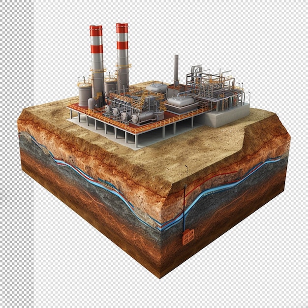 PSD planta de tratamiento de gas de petróleo sección transversal tridimensional de la tierra fondo transparente