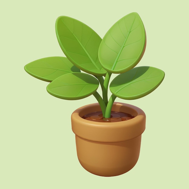 Planta verde em uma ilustração de desenho animado de panela