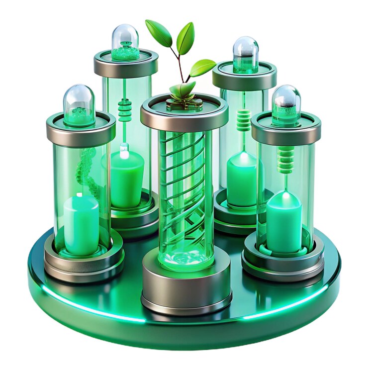 PSD una planta verde está en un recipiente verde con muchas botellas verdes