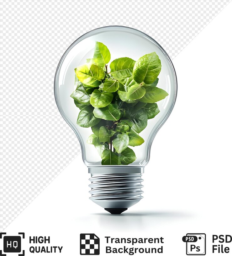 PSD una planta verde que crece dentro de una bombilla aislada sobre un fondo transparente
