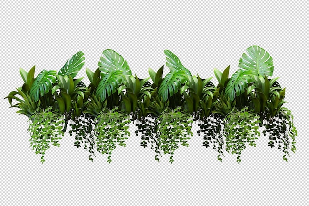 PSD plantas de árvores e flores tropicais em renderização 3d isolada