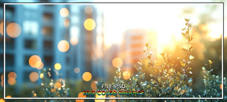 PSD plantas de pôr-do-sol urbanas bokeh