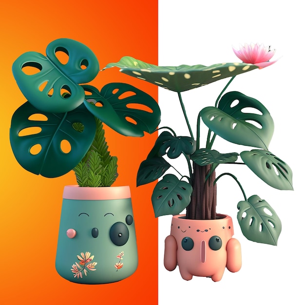 plantas fofas de renderização 3D para mídias sociais