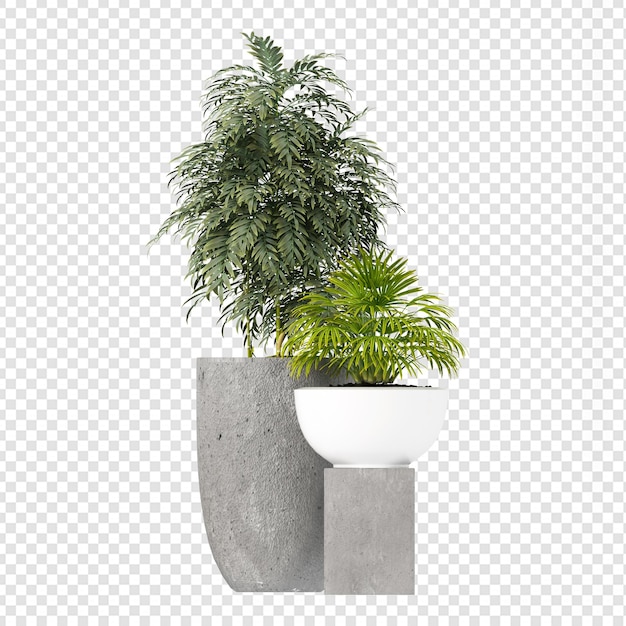 Plantas en maceta en representación en 3D