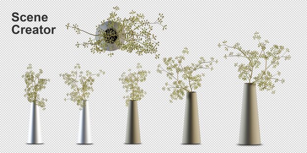 Plantas en macetas en representación 3d aisladas